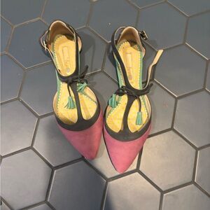 Boden Pink and Black Flats with Tassel Detail
